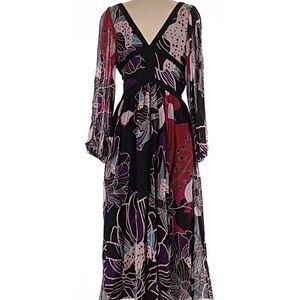 #219 Elegant Floral V-Neck Long Sleeve Dress